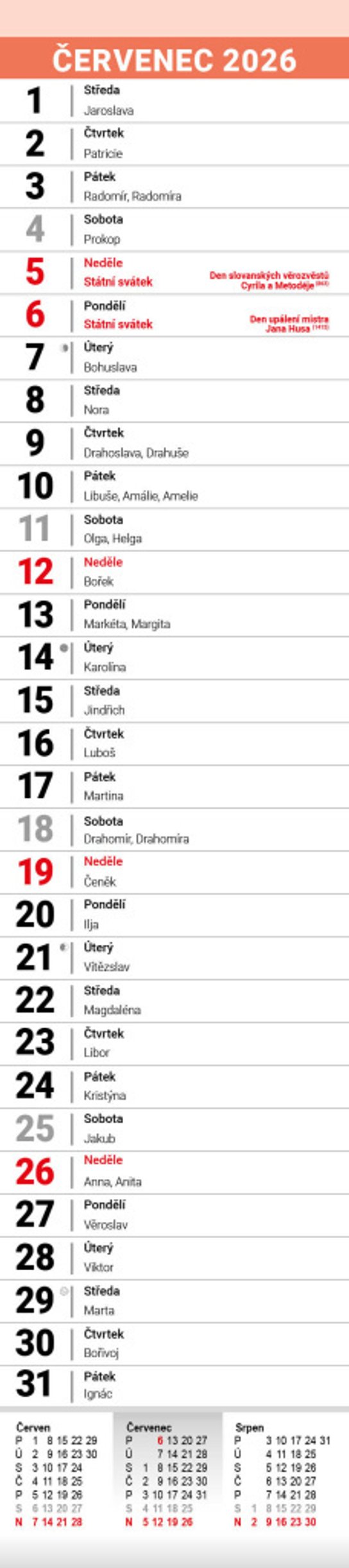 Pracovní kalendář 2026 - nástěnný kalendář, kravata