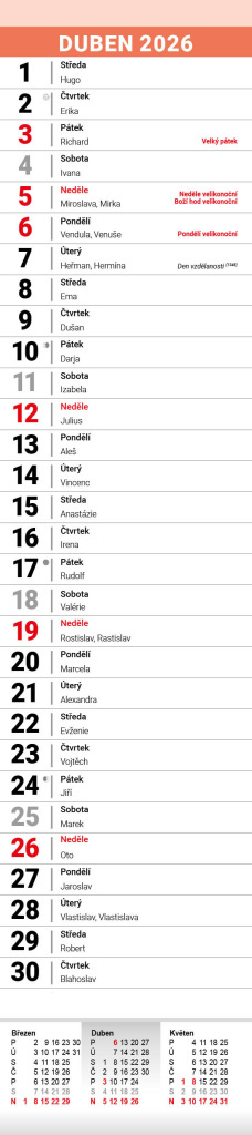 Pracovní kalendář 2026 - nástěnný kalendář, kravata