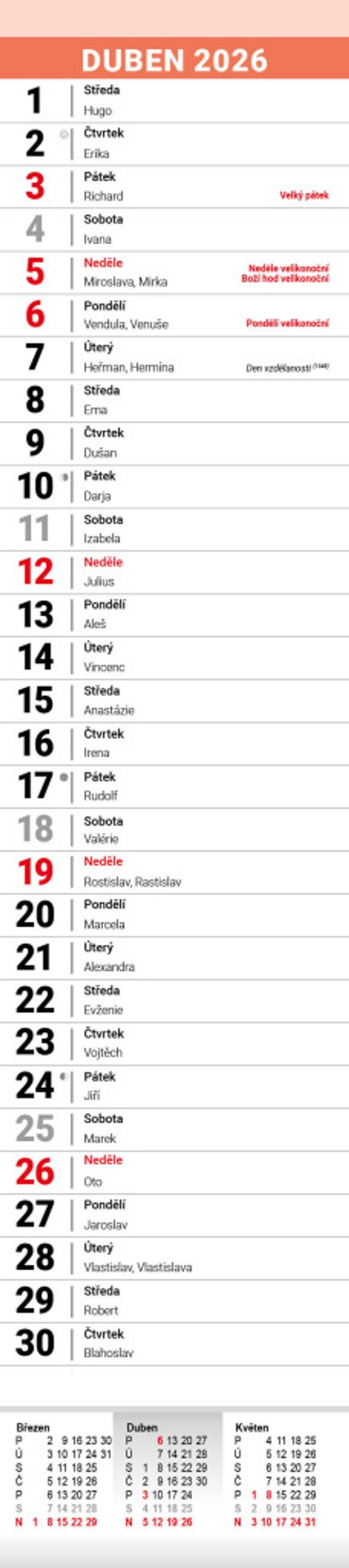Pracovní kalendář 2026 - nástěnný kalendář, kravata