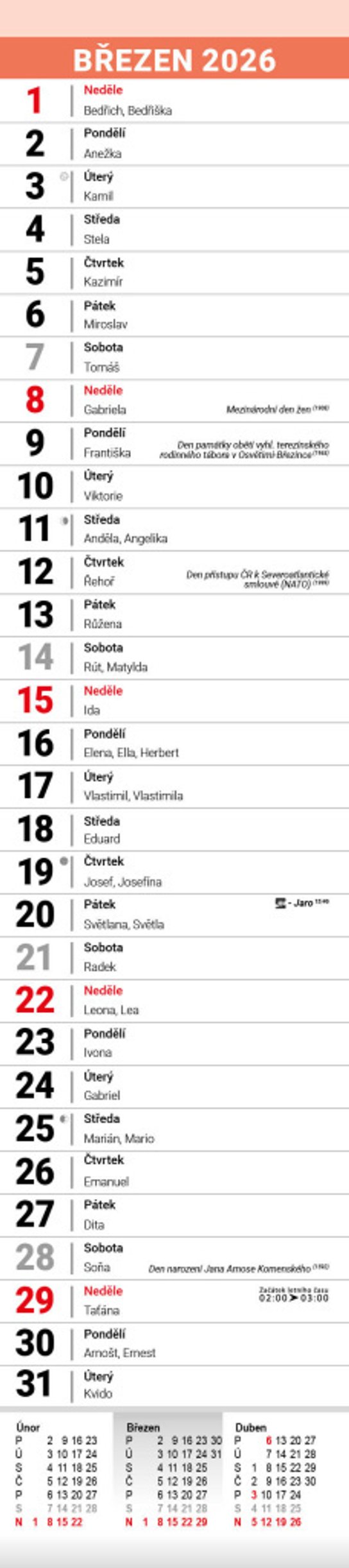 Pracovní kalendář 2026 - nástěnný kalendář, kravata