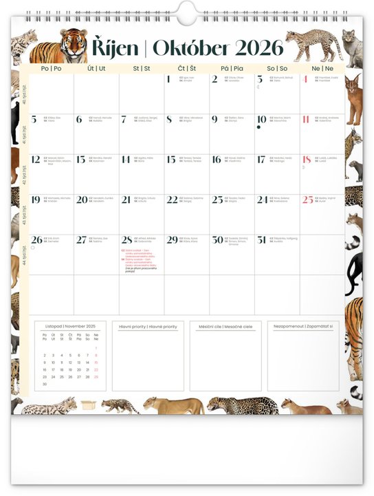 Nástěnný plánovací kalendář Animalium 2026 - nástěnný kalendář