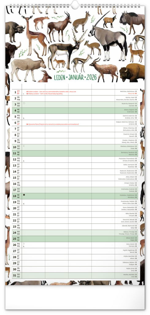 Rodinný plánovač Animalium 2026 - nástěnný kalendář
