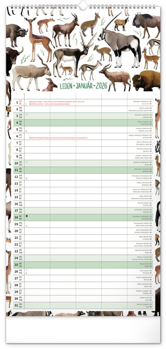 Rodinný plánovač Animalium 2026 - nástěnný kalendář