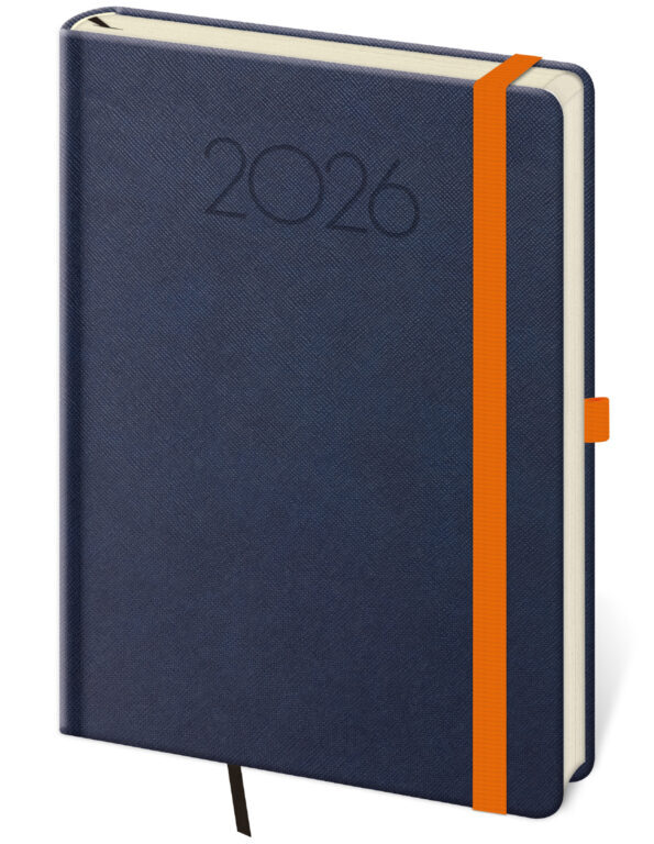 Denní diář 2026 A5 New Praga modrý s gumičkou