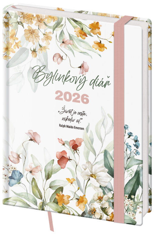 Týdenní diář 2026 B6 Bylinkový Flowers s gumičkou