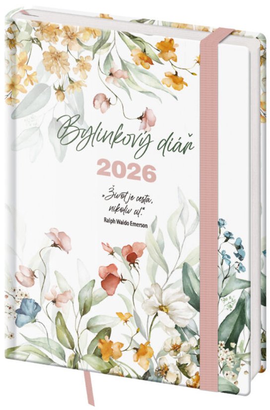 Týdenní diář 2026 B6 Bylinkový Flowers s gumičkou