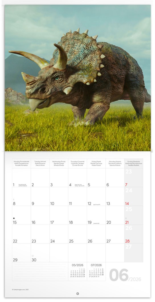 Poznámkový kalendář Dinosauři 2026 - nástěnný kalendář