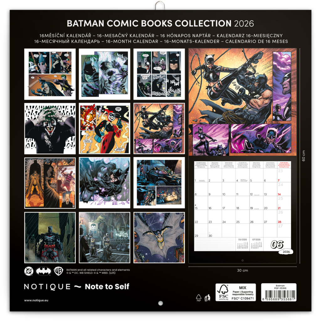 Poznámkový kalendář Batman Comics 2026 - nástěnný kalendář