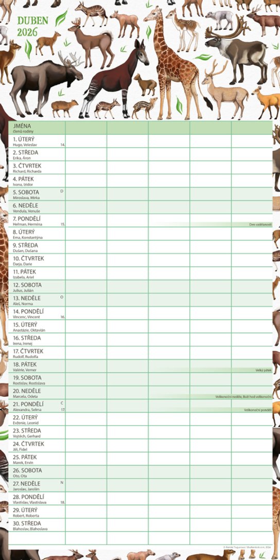 Rodinný plánovací kalendář Animalium 2026 - nástěnný kalendář
