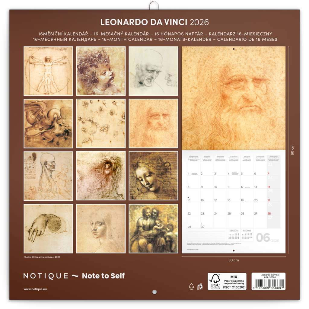 Poznámkový kalendář Leonardo da Vinci 2026 - nástěnný kalendář
