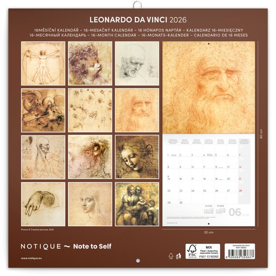 Poznámkový kalendář Leonardo da Vinci 2026 - nástěnný kalendář