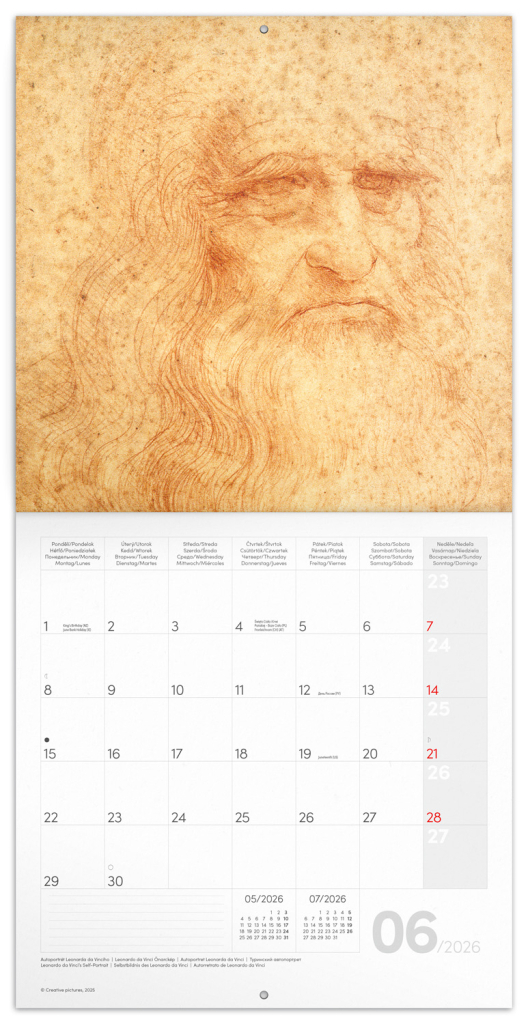 Poznámkový kalendář Leonardo da Vinci 2026 - nástěnný kalendář