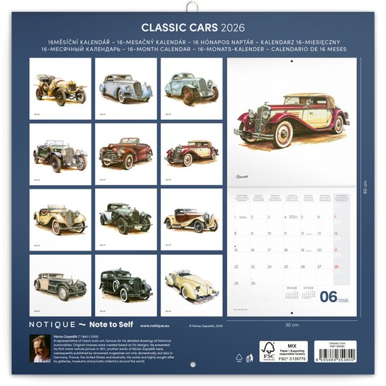 Poznámkový kalendář Classic Cars 2026 - nástěnný kalendář