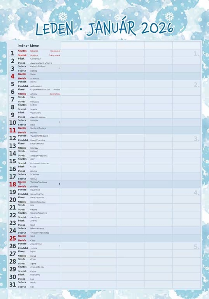 Rodinný plánovač 2026 - nástěnný kalendář