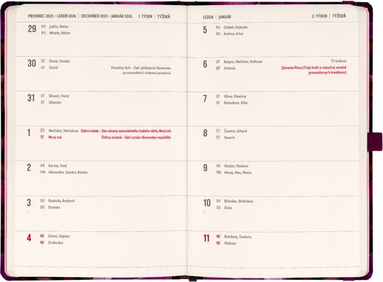 Planbook diář/notes Fialové květy 2026