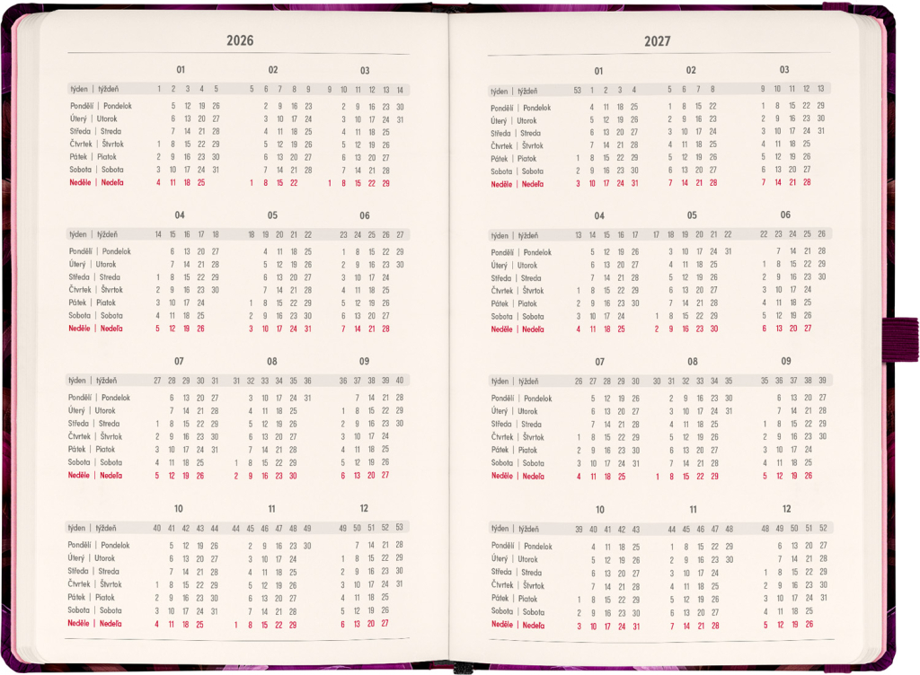 Planbook diář/notes Fialové květy 2026