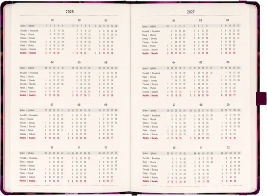 Planbook diář/notes Fialové květy 2026