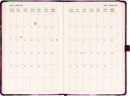 Planbook diář/notes Fialové květy 2026