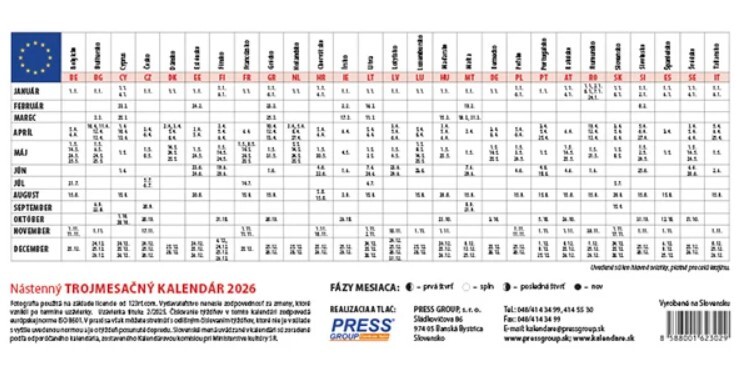 Trojmesačný kalendár Hory 2026 - nástenný kalendár