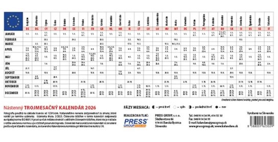 Trojmesačný kalendár Hory 2026 - nástenný kalendár