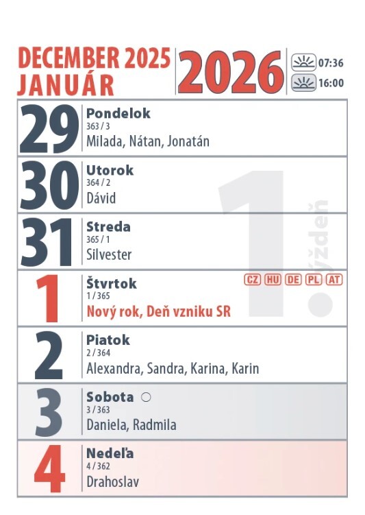 Mini kalendár 2025