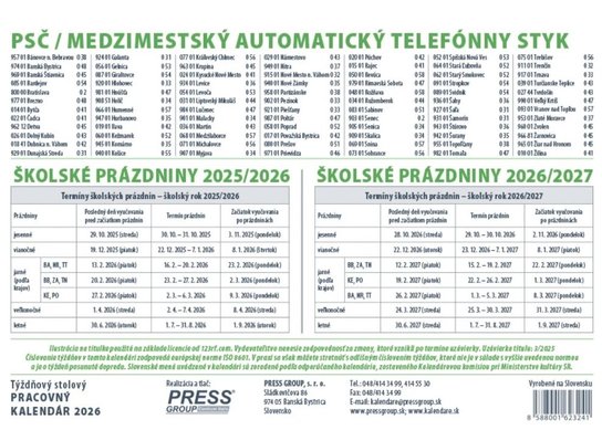 Pracovný kalendár 2026 - stolový kalendár