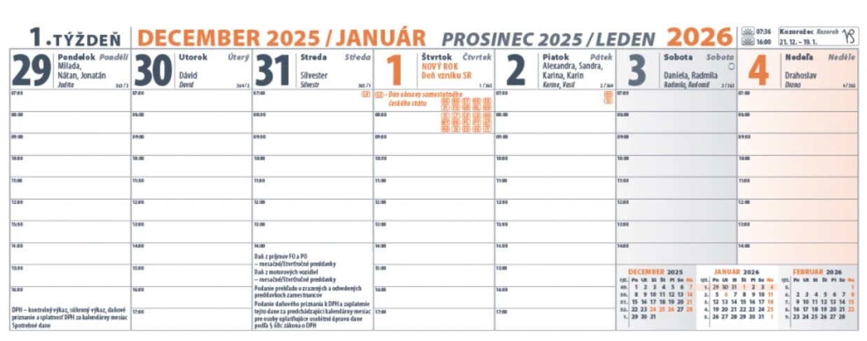 Pracovný kalendár 2026 - stolový kalendár