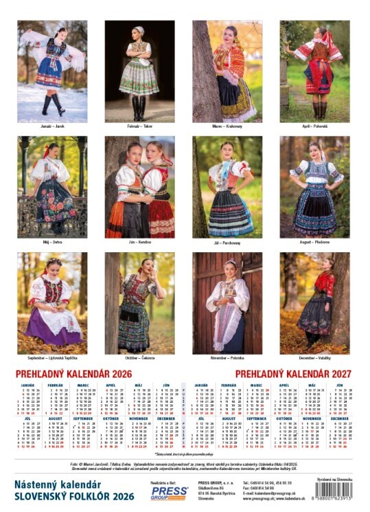 Slovenský folklór 2026 - nástenný kalendár