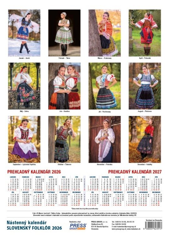 Slovenský folklór 2026 - nástenný kalendár