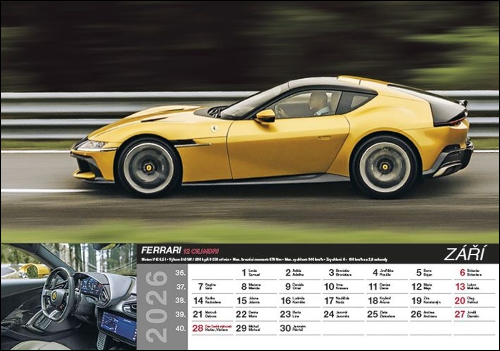 Fast cars 2026 - nástěnný kalendář