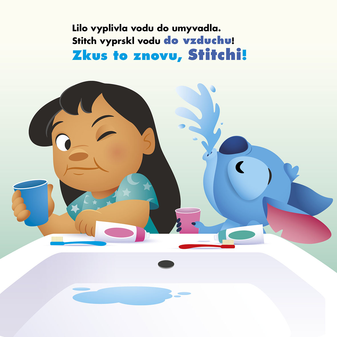 Stitch si čistí zoubky