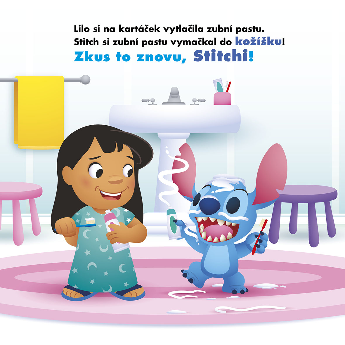 Stitch si čistí zoubky