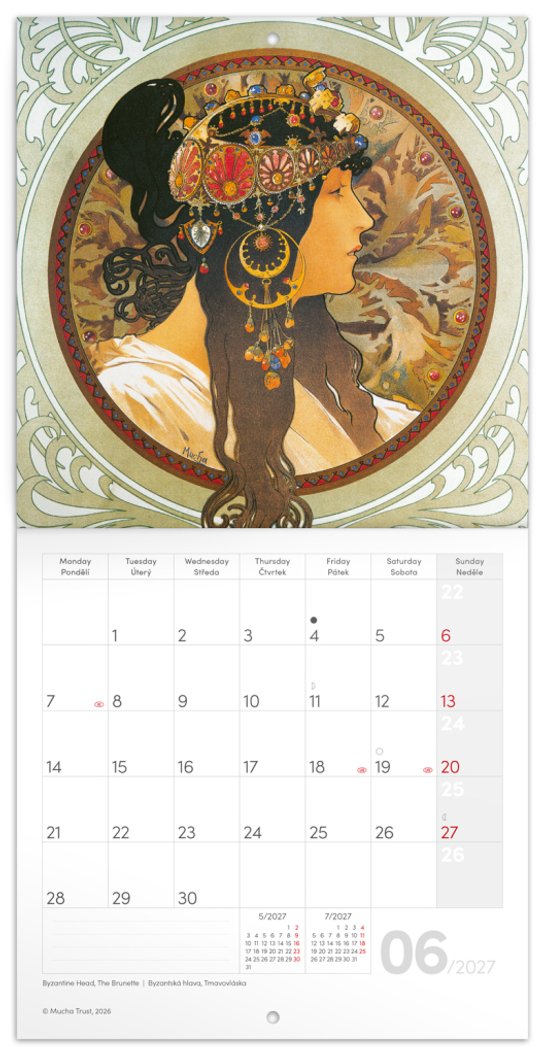 Poznámkový kalendář Alfons Mucha 2027 - nástěnný kalendář