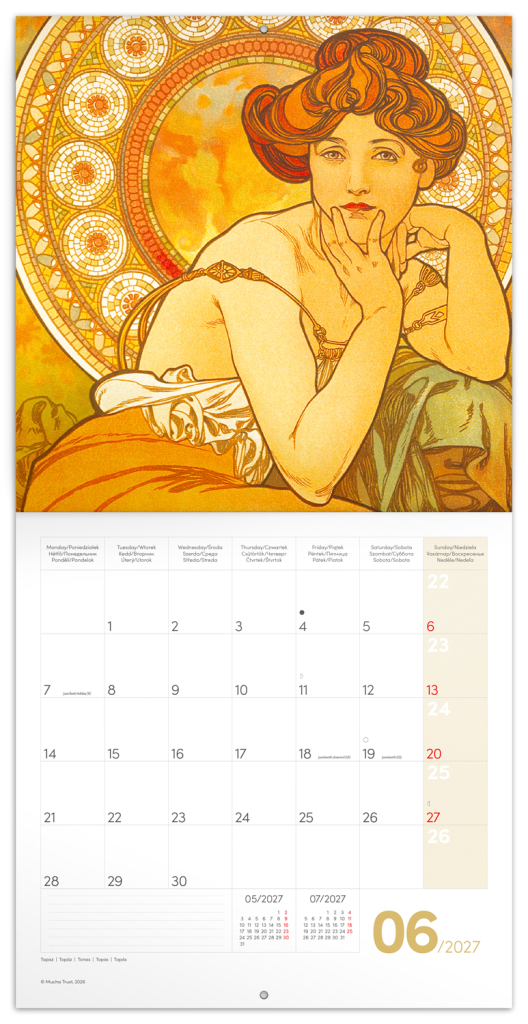 Poznámkový kalendář Alfons Mucha 2027 - nástěnný kalendář