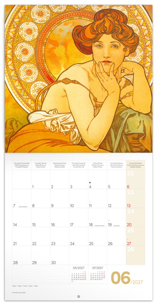 Poznámkový kalendář Alfons Mucha 2027 - nástěnný kalendář