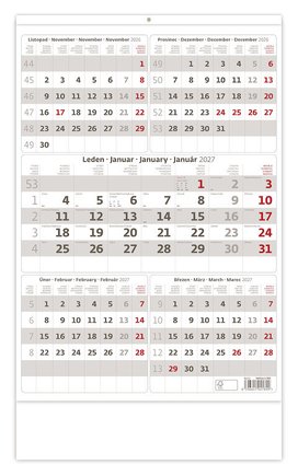 Pětiměsíční kalendář šedý 2027 - nástěnný kalendář