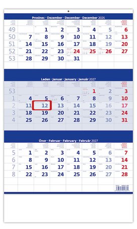 Tříměsíční kalendář modrý 2027 - nástěnný kalendář