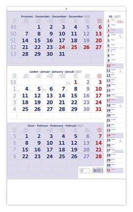 Tříměsíční kalendář modrý s poznámkami 2027 - nástěnný kalendář
