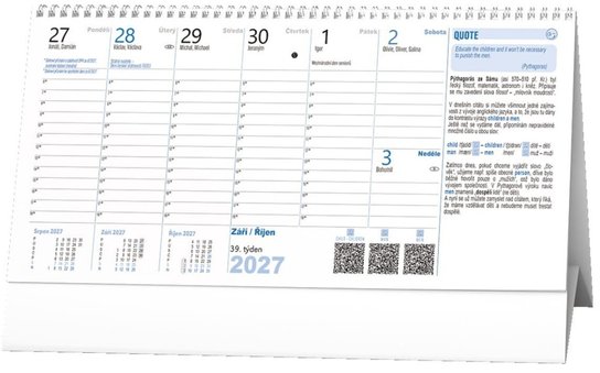 Plánovací daňový kalendář s angličtinou 2027 - stolní kalendář
