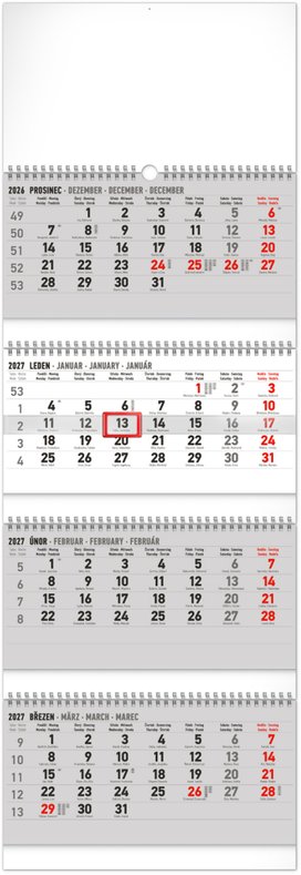 4měsíční standard skládací kalendář 2027 - nástěnný kalendář