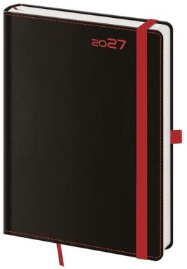 Denní diář 2027 A5 Black Red s poutkem