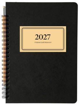 Diář 2027 týdenní s tužkou RETRO, řádkový, černý