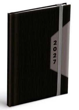 Diář 2027 T805 PU černý/šedý s gumkou